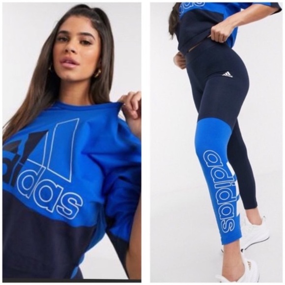adidas Pants - NEW 2 PIECE M adidas colorblock matching outfit sweatshirt leggings set two pc